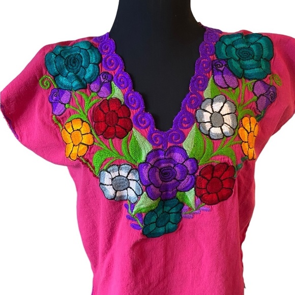 Embroidered Pink Floral V-Neck Top - Picture 4 of 14